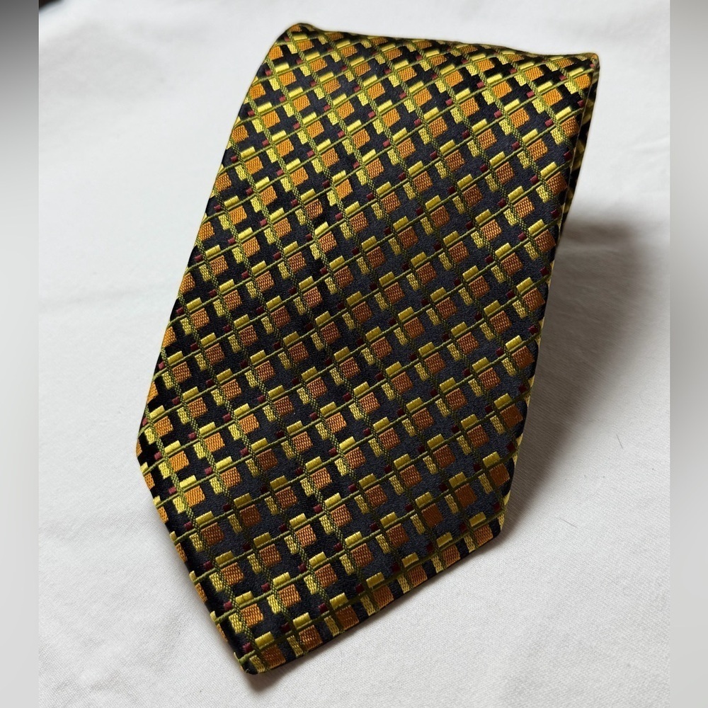 Robert Talbott Best of Class 100% Silk Gold and Black Checkered Textured Tie
